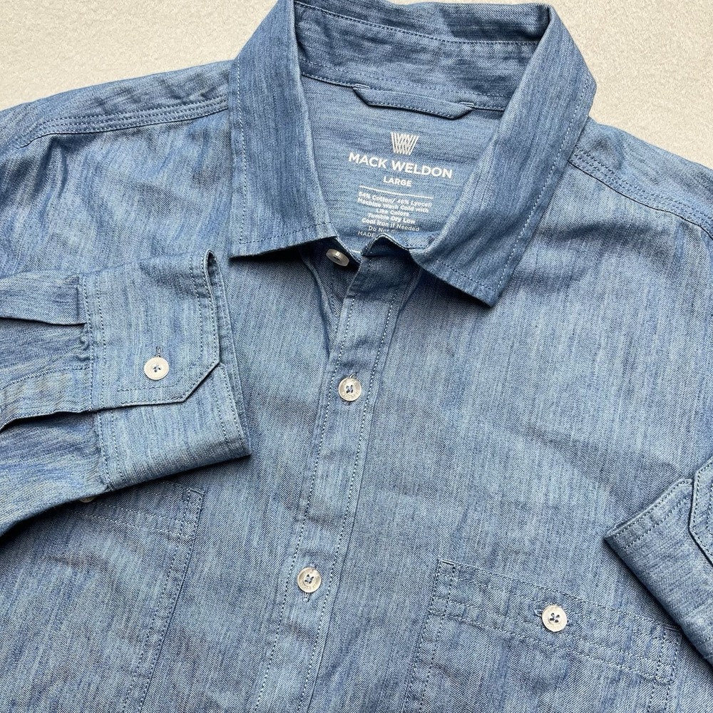 Mack Weldon Chambray Button Up Shirt Large NWOT Cotton Lyocell Soft Lightweight